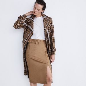 Zara Camel Tan Belted Midi Skirt with White Top DRESS